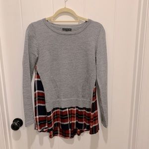 Gray sweater with plaid detail, size small